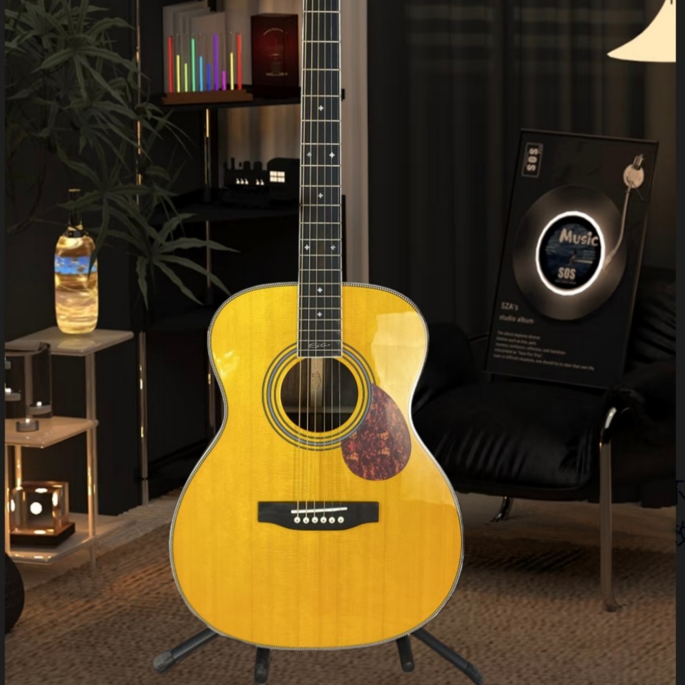 Musical Instrument With Strings - Chitarra Acustica Artigianale Gialla con 6