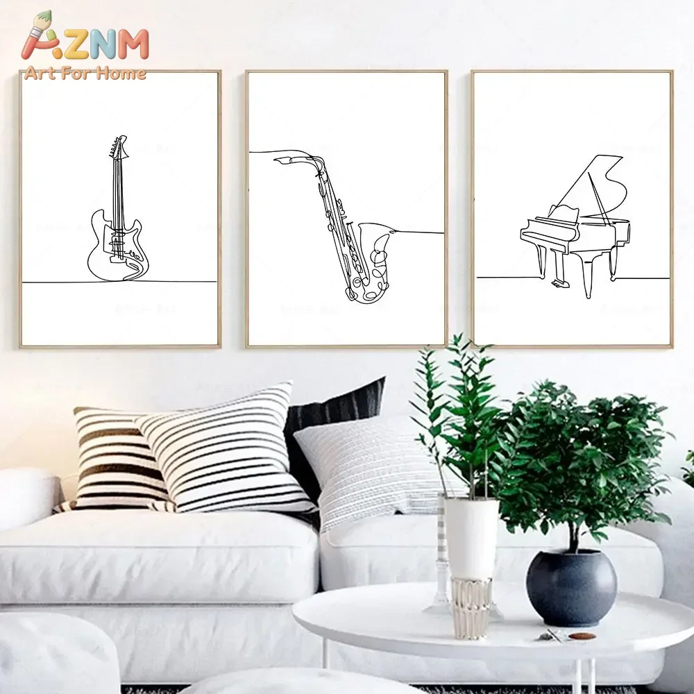 Musical Instrument In Drawing - AZNM Quadro su tela minimalista con